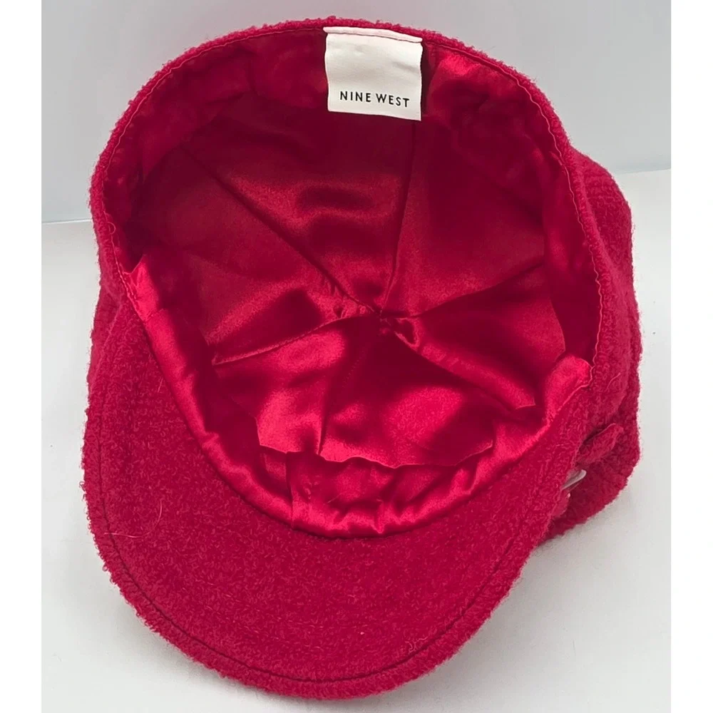 Nine West Newsboy Cap Womens OS Red Excellent Wool Blend Baker Boy Hat